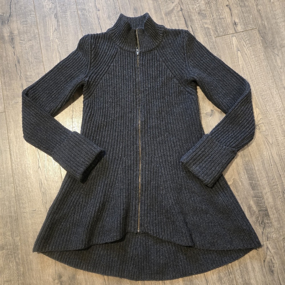 Intermix Wool Blend Full Zip A Line Knit Sweater Womens Size M/L Peplum‎